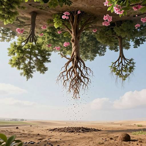 Upside-Down Trees Blooming from Ceiling