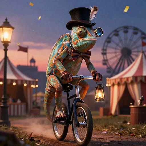 Anthropomorphic Chameleon Performer at Victorian Carnival