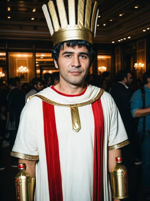 Man in Caesar Dressing Bottle Costume