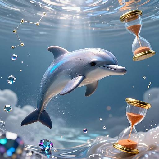 Clockwork Dolphin in Liquid Mercury Sky