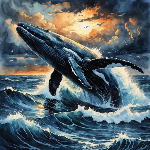 Whale Breaching at Stormy Dusk