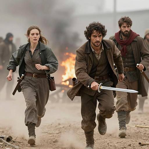 Epic Battle Scene with Three Warriors