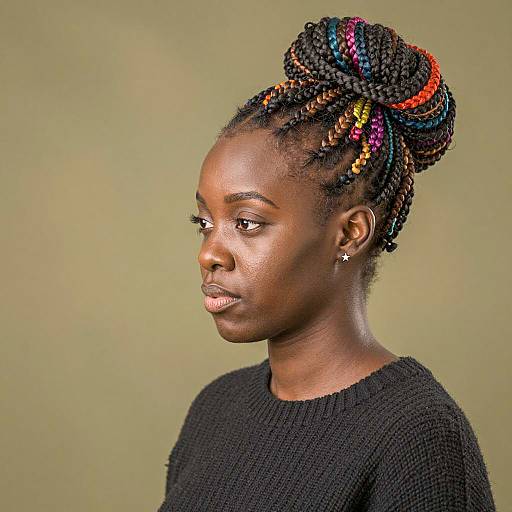 Black Woman with Multicolored Braided Bun