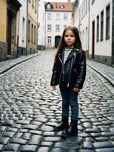 Girl in Leather Jacket on Street