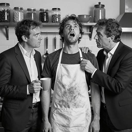 Dramatic Kitchen Scene in Black and White