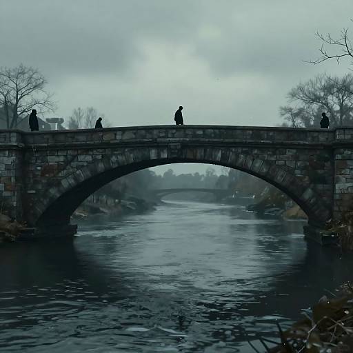Somber Cyberpunk Stone Bridge Scene