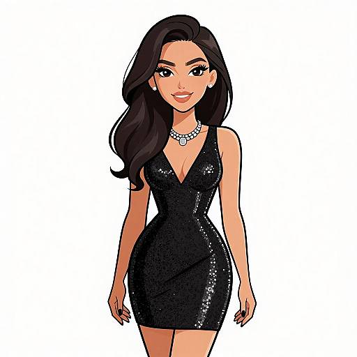 Smiling Woman in Black Sequined Dress