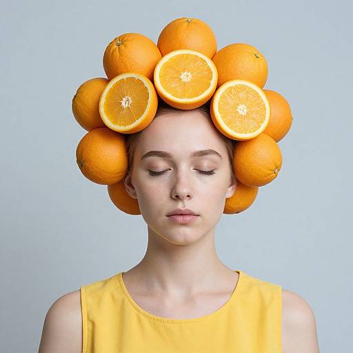 Serene Woman with Vibrant Orange Headpiece