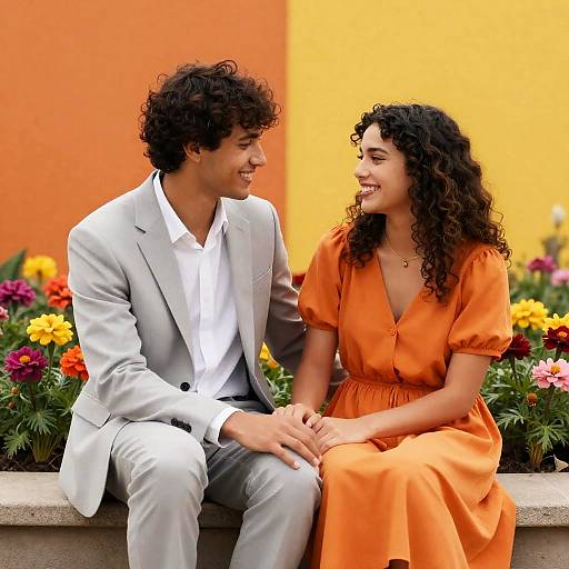 Romantic Couple in Colorful Flower Garden