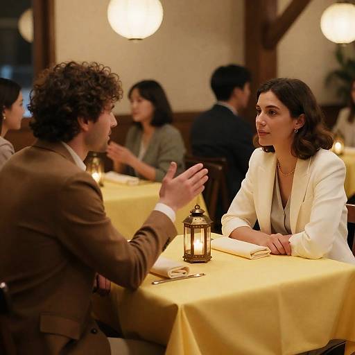 Romantic Restaurant Scene with Gestures