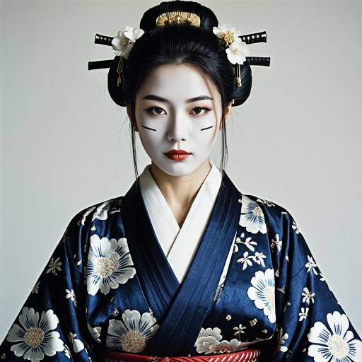 Elegant Samurai Woman in Silk Kimono