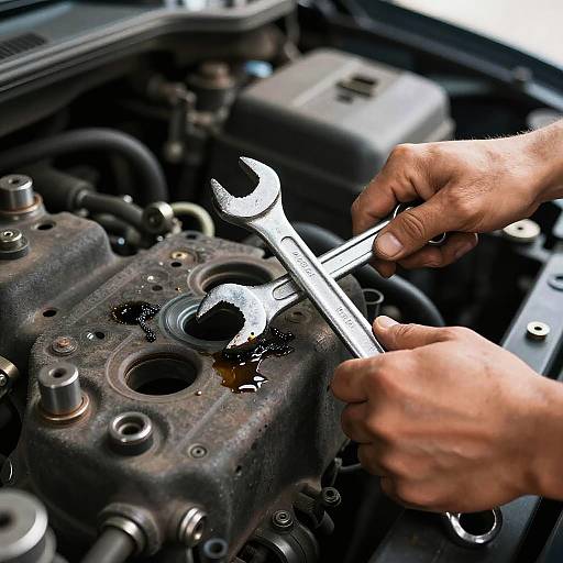Mechanic's Hands with Wrench Close-Up