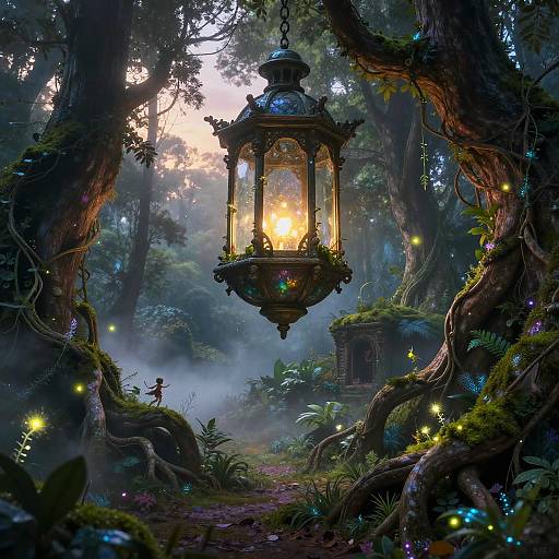 Enchanted Glass Lantern Over Forest