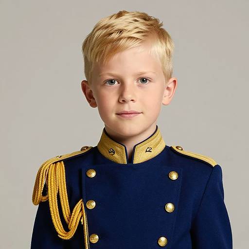 Blonde Boy in Military Uniform