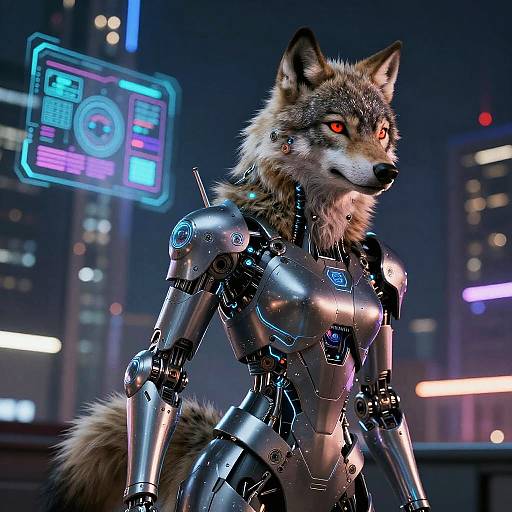 Cyberpunk Furry Wolf with Neon Armor