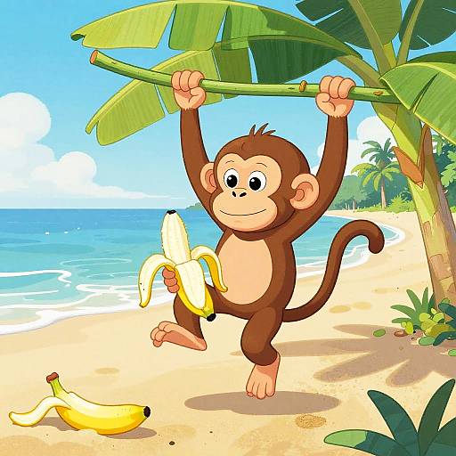 Playful Cartoon Monkey on Riverbank