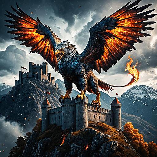 Fiery Griffin on Mountain Fortress