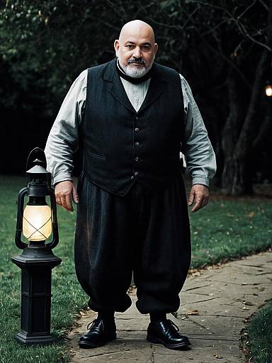 Man in Uncle Fester Costume Holding Lantern