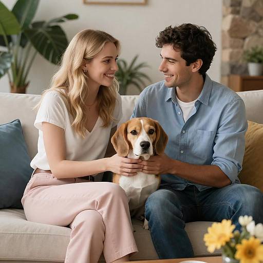 Joyful Moment with Couple and Beagle