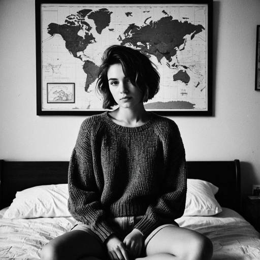 Young Woman Sitting on Bed in Black and White