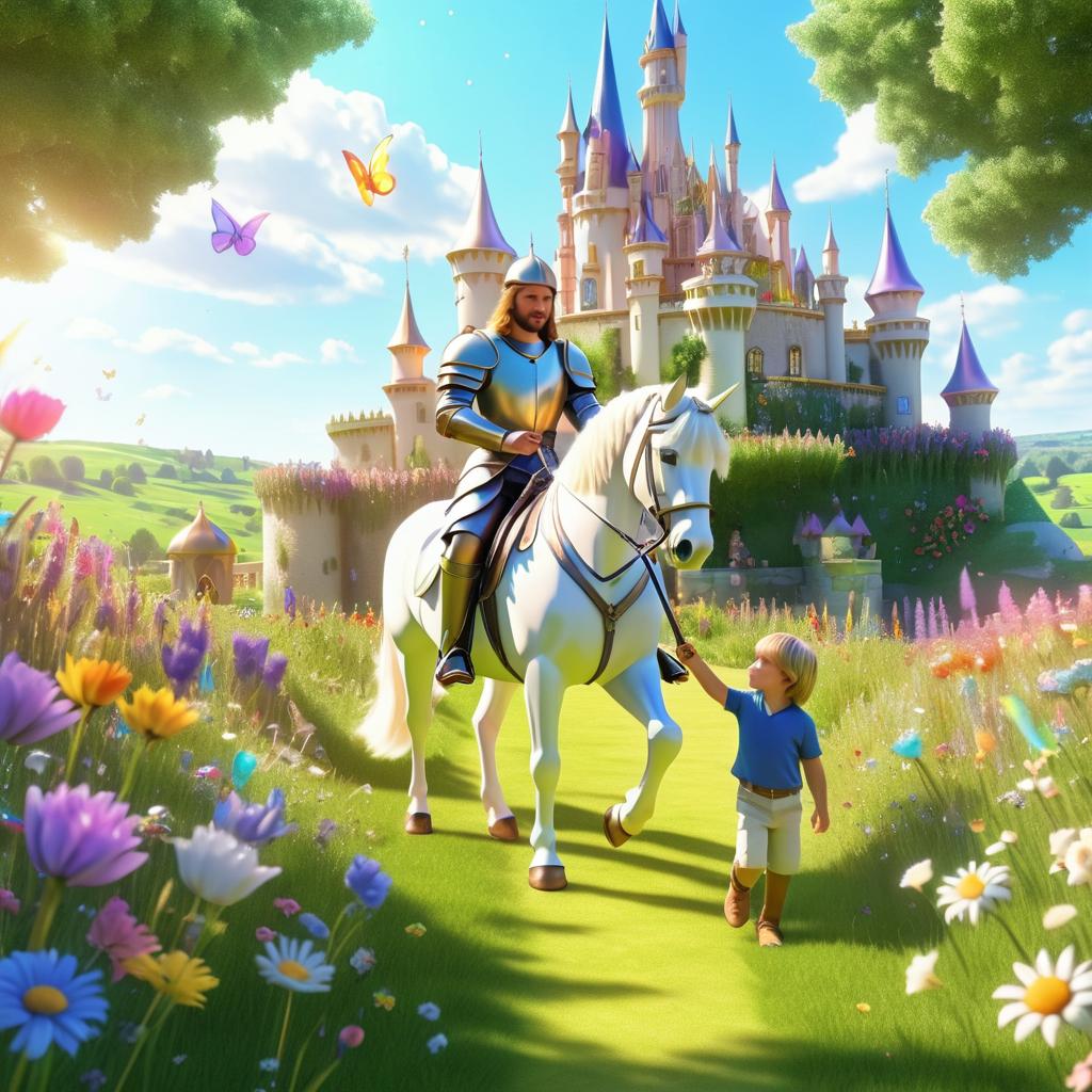 Brave Knight and Boy in Enchanted Meadow