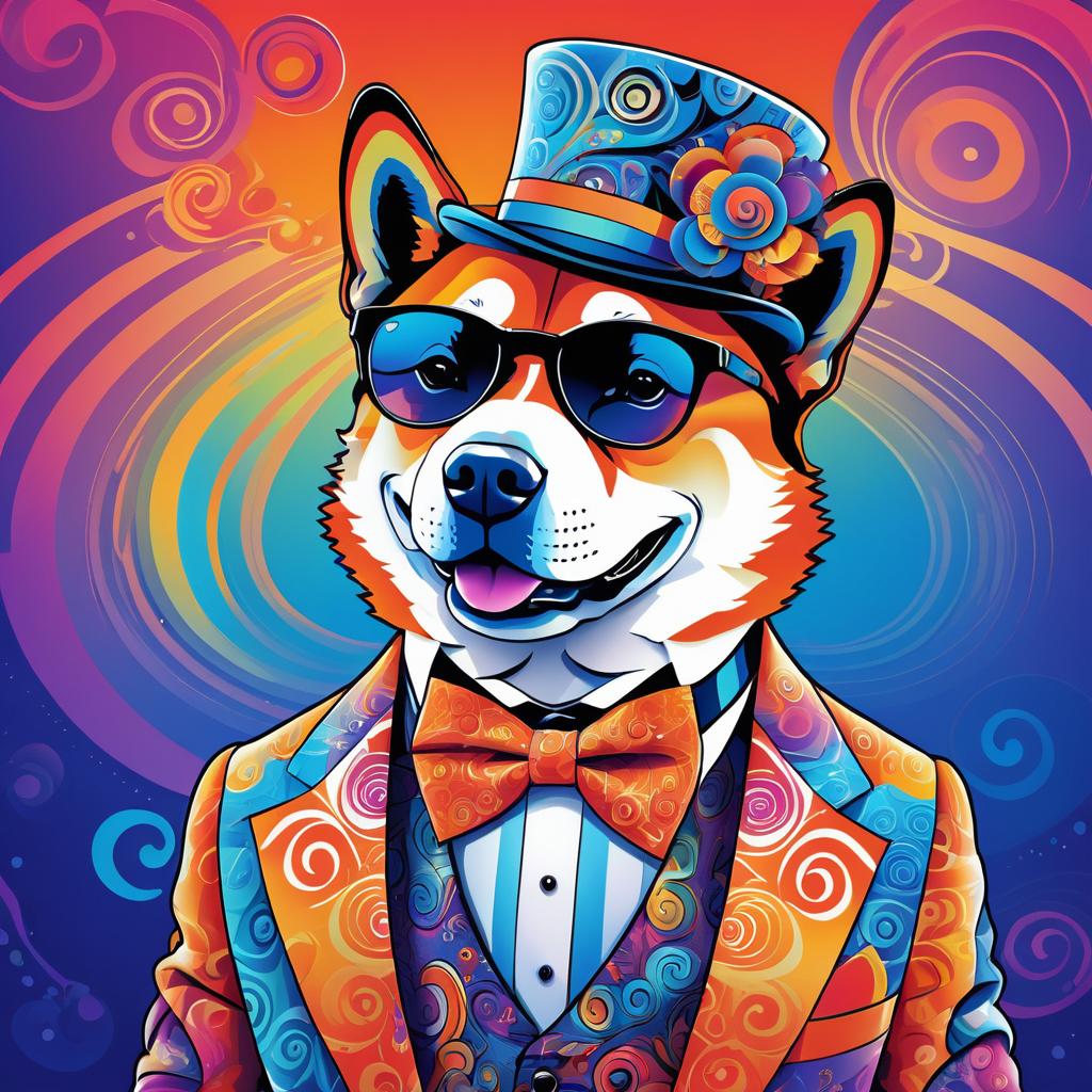 Psychedelic Akita in Vibrant Tuxedo