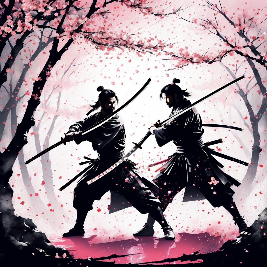 Epic Samurai Duel in Cherry Blossom Grove