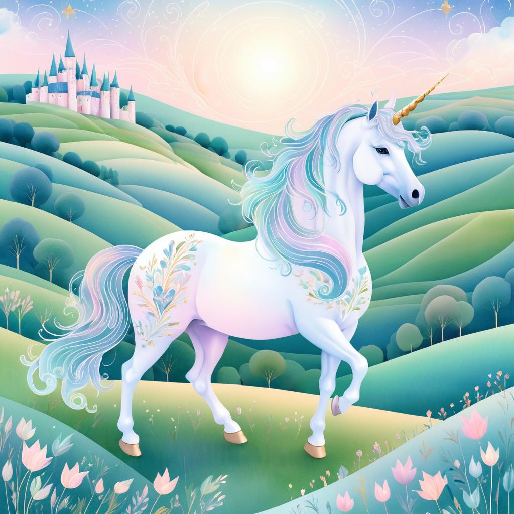 Enchanted Unicorn in Medieval Pastels