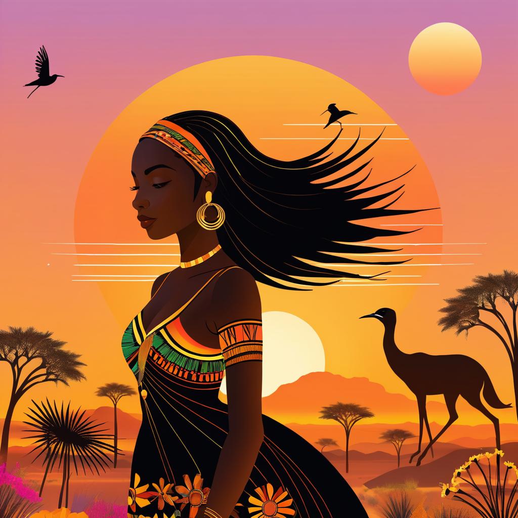 Radiant Sunbird: An African Sunset Illustration