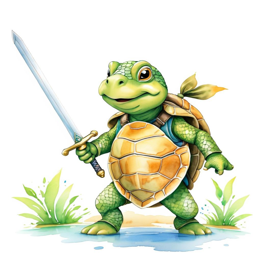 Whimsical Turtle Warrior Children’s Illustration