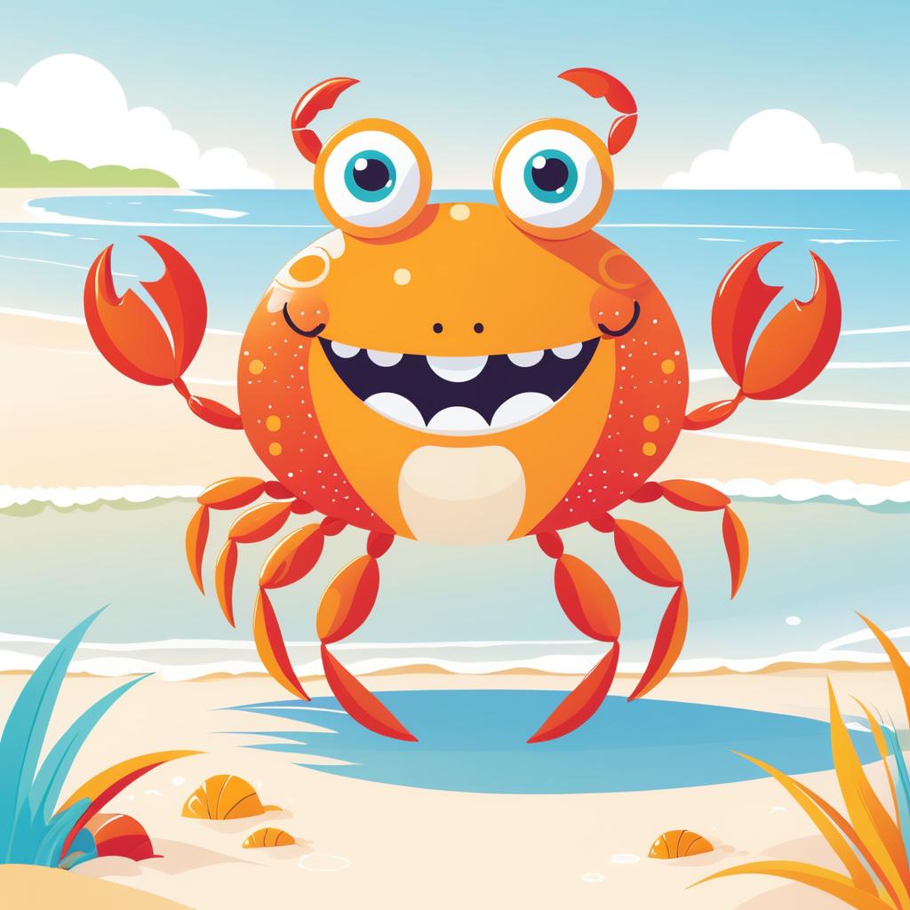 Whimsical Cartoon Crab at Sunny Beach