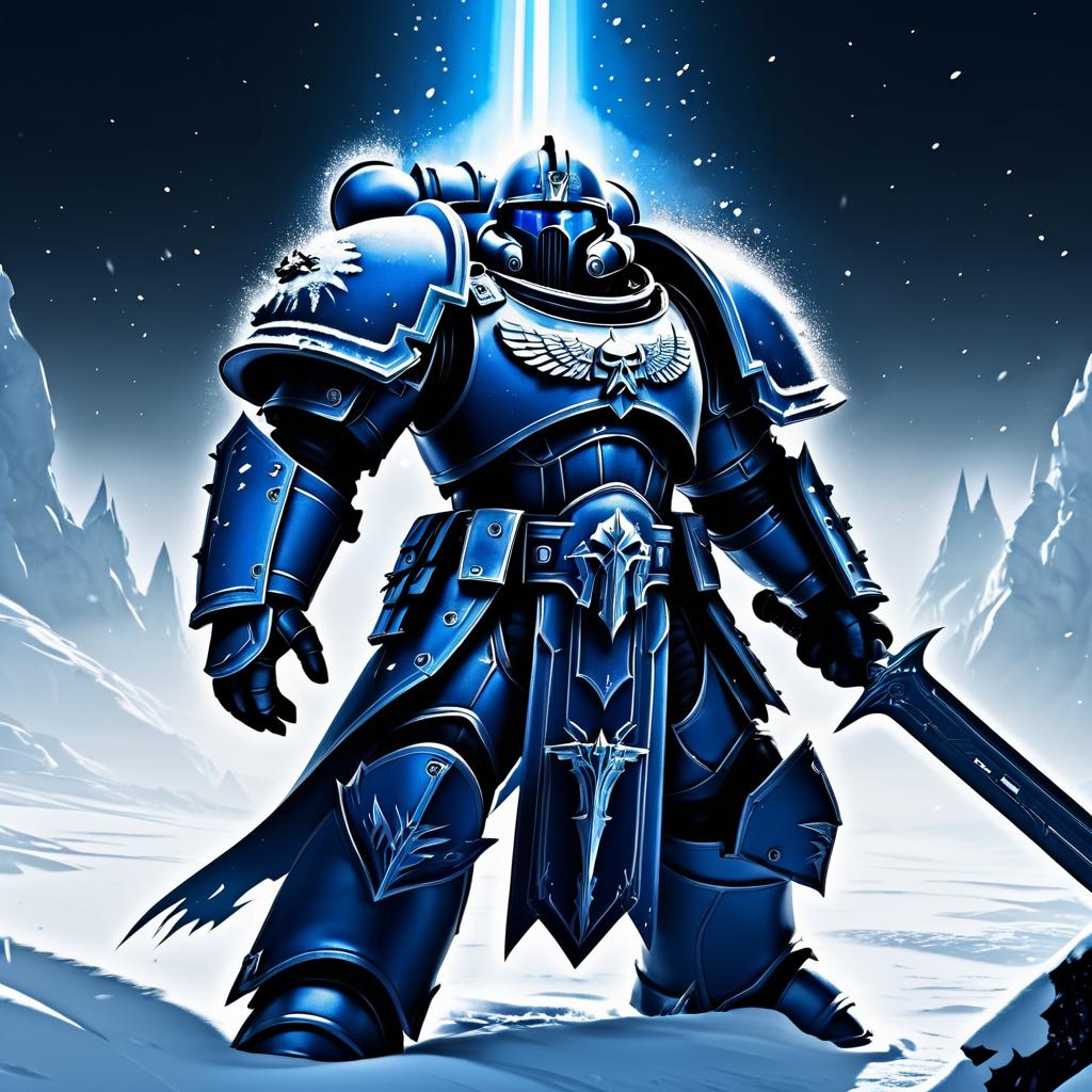 Epic Space Marine in Snowy Battlefield