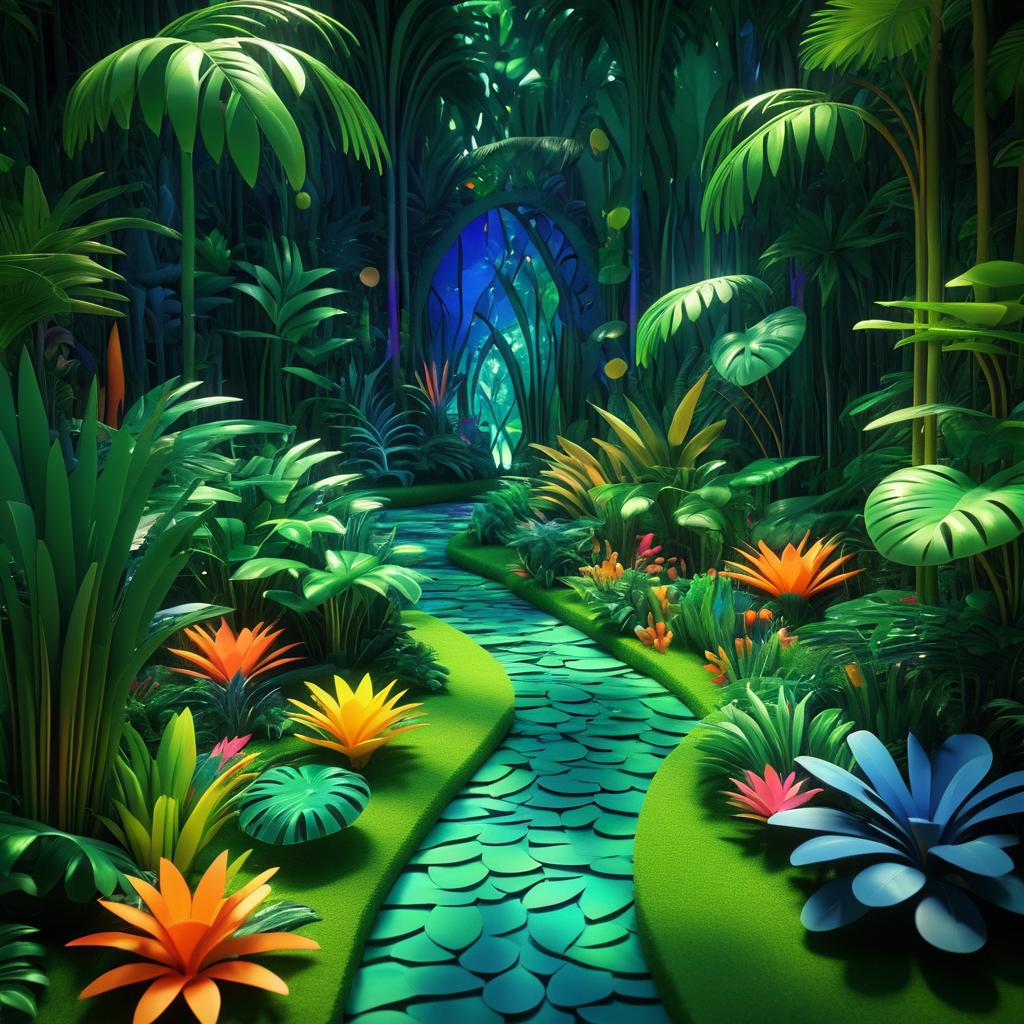 Vibrant Miniature Jungle in Surreal Style