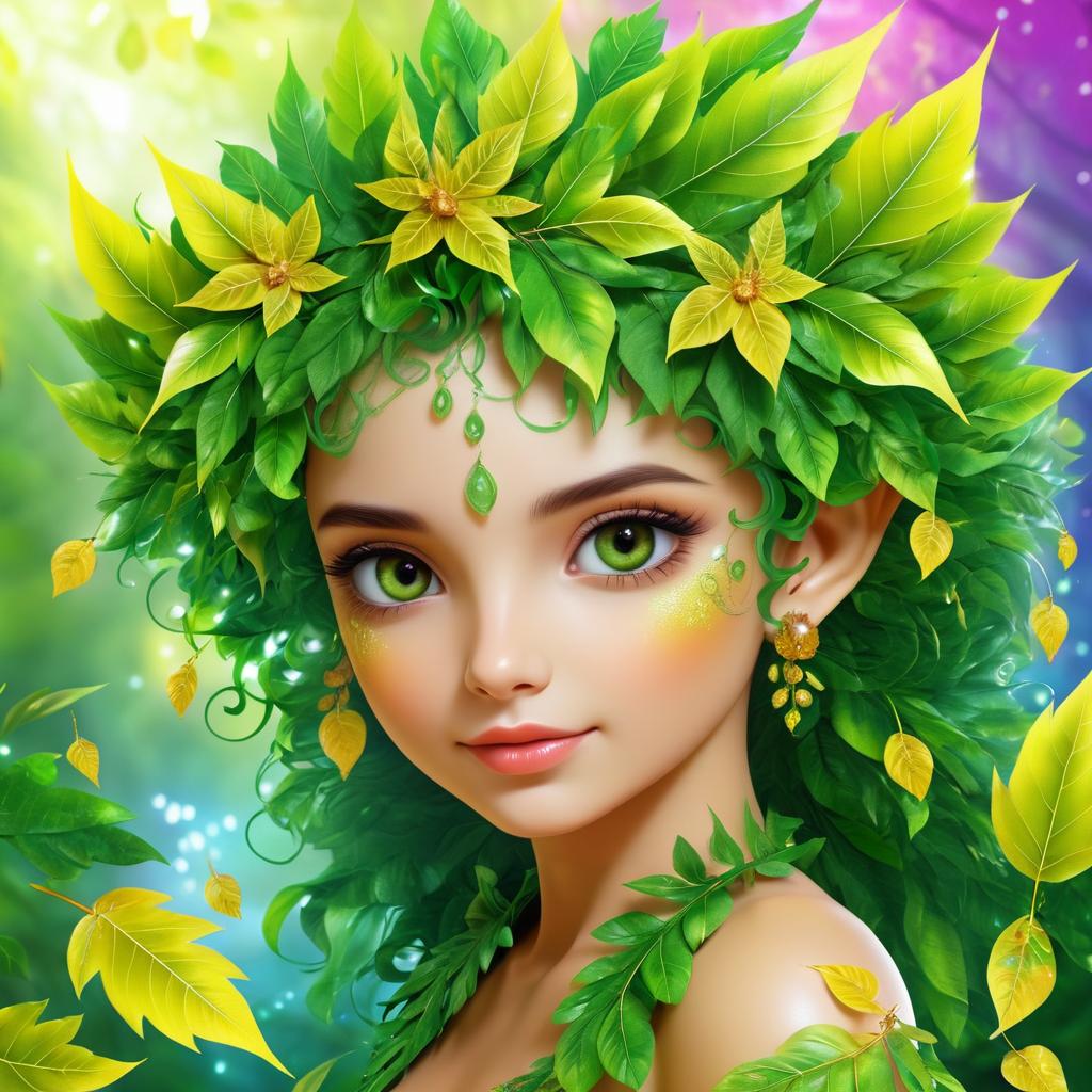 Whimsical Sprite with Leafy Hair