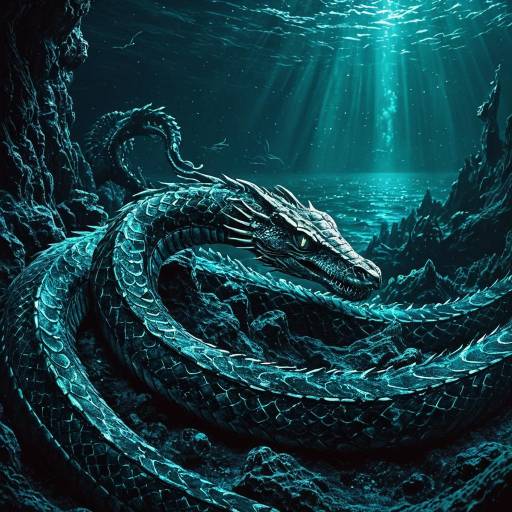 Ancient Bioluminescent Sea Serpent in Abyss