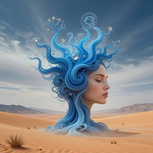 Surreal Woman with Blue Tendrils