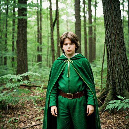 Boy in Green King Costume Standing in Forest