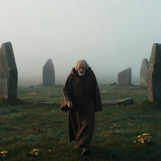 Elderly Monk in Enchanted Stone Circle