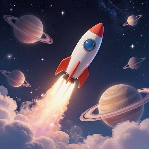 Whimsical Rocket in Celestial Cosmos