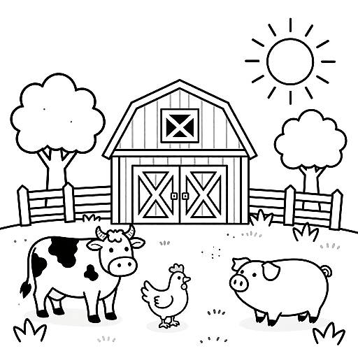 Farmyard Coloring Page for Kids