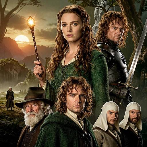 Epic Fantasy Scene with Iconic Characters