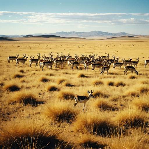 Expansive Desert with Gazelles and Grasses