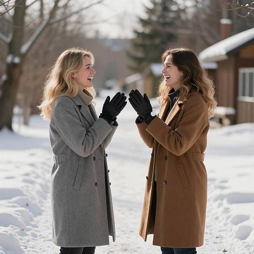 Joyful Winter Companions in Snowy Landscape