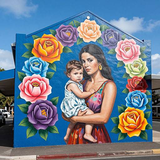 Colorful Mural of Woman and Child