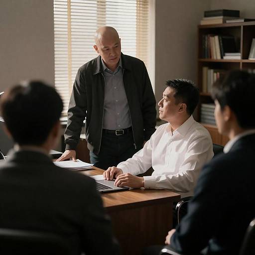 Sunlit Blinds: Tense Office Confrontation