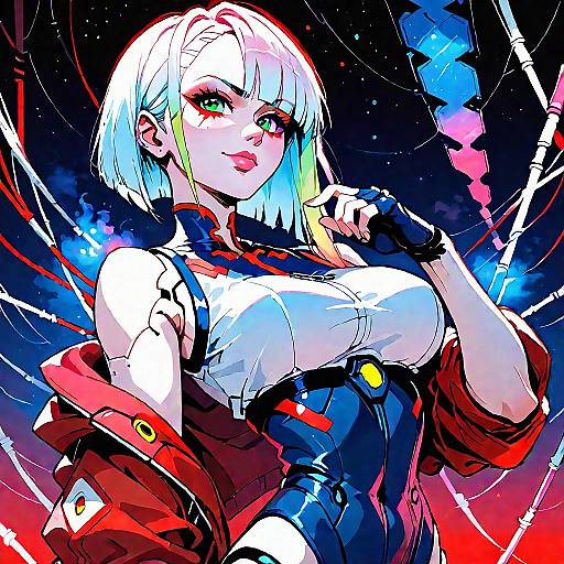 Cyberpunk Robot Girl with Glowing Cosmic Background