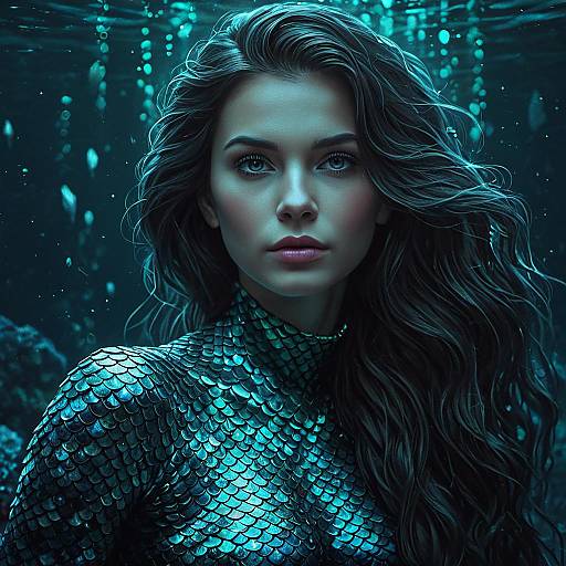 Portrait of Mysterious Mermaid with Bioluminescent Scales