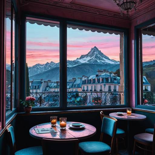 Cozy Paris Cafe with Mountain View at Dawn