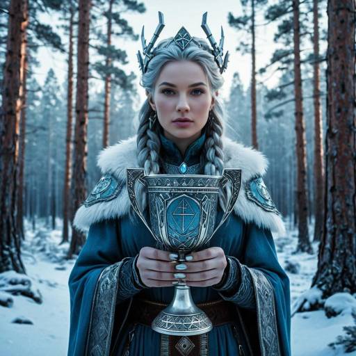 Cybernetic Nordic Queen with Rune-Engraved Chalice