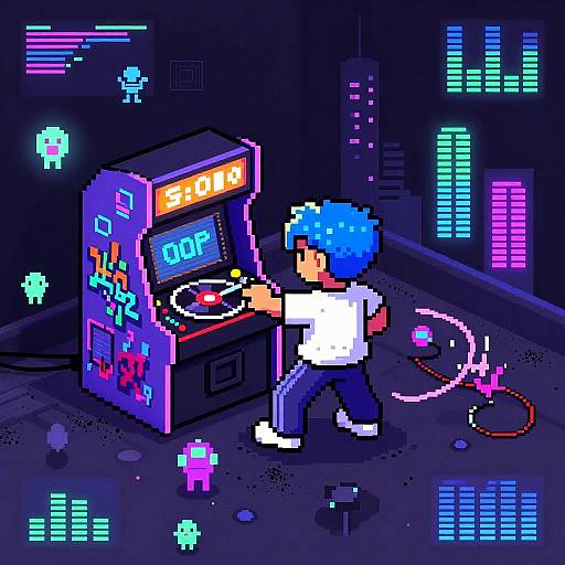 Pixel Art Blue-Haired Hip-Hop MC